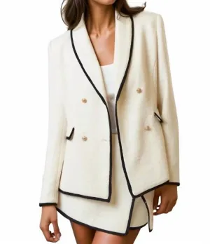 Teresa Contrast Boucle Double Button Blazer In Ivory