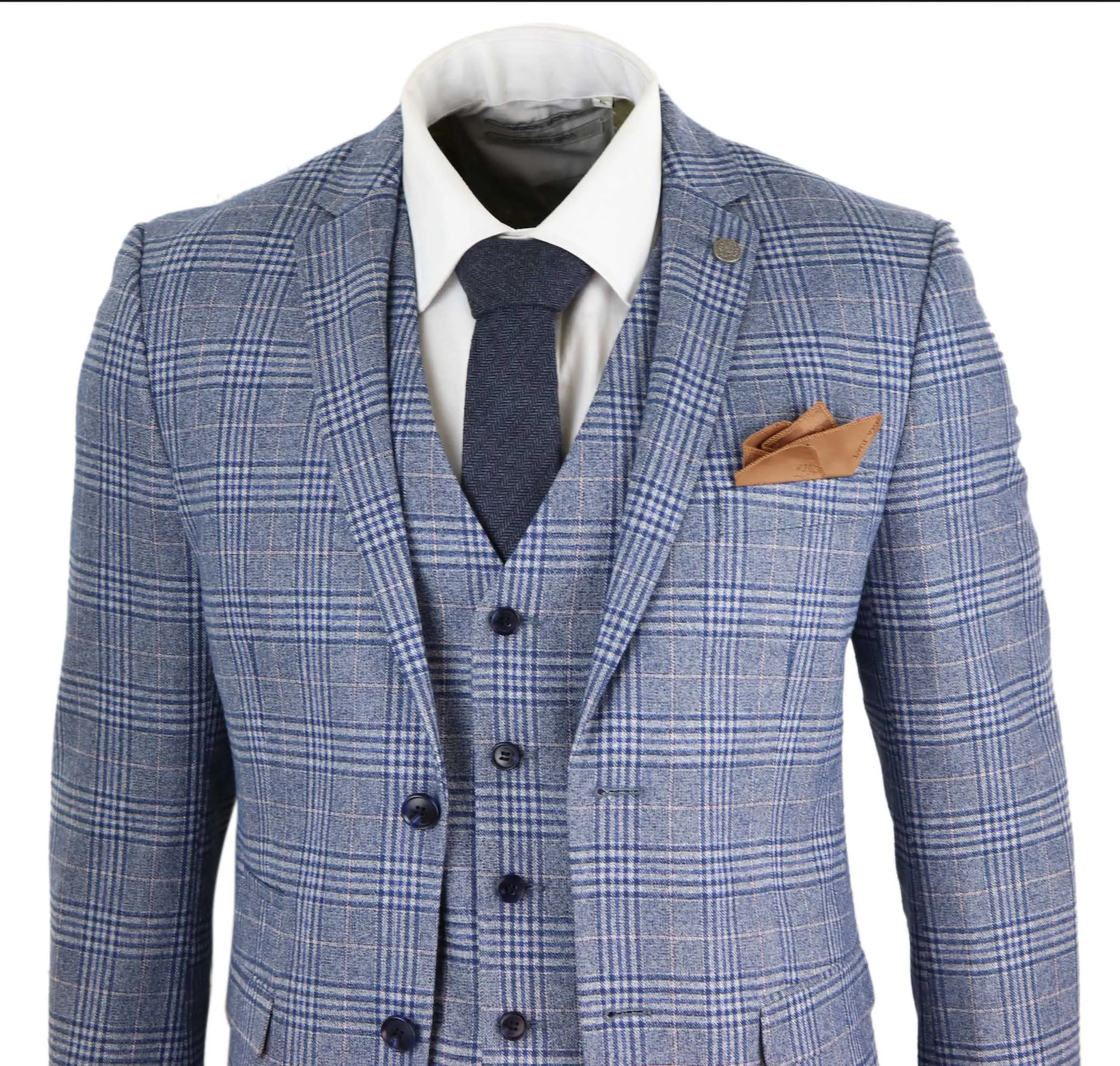 Victor Blue 3 Piece Suit Check Classic