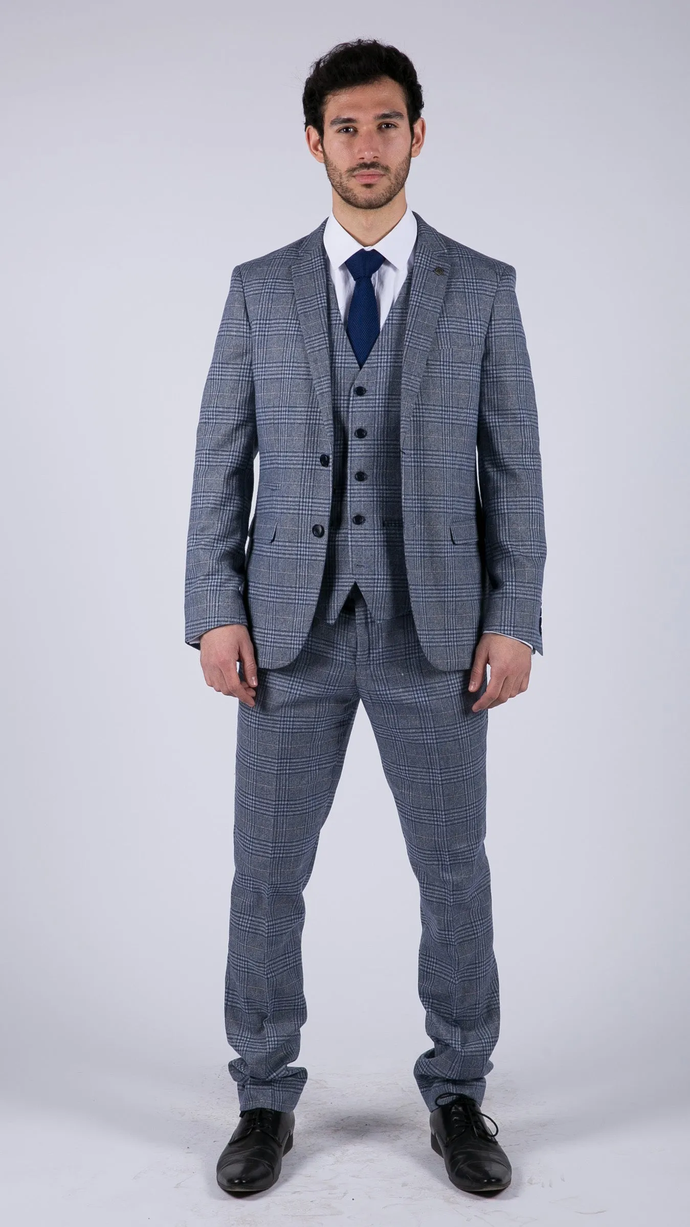 Victor Blue 3 Piece Suit Check Classic
