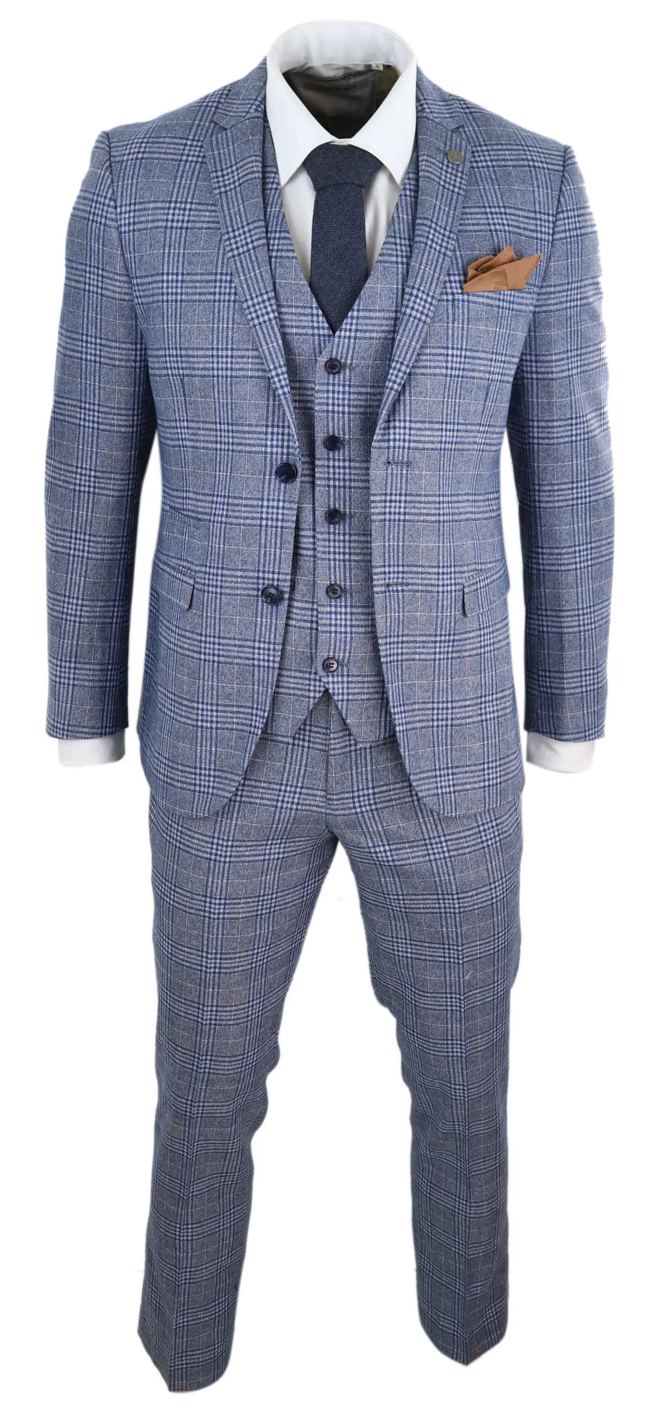 Victor Blue 3 Piece Suit Check Classic