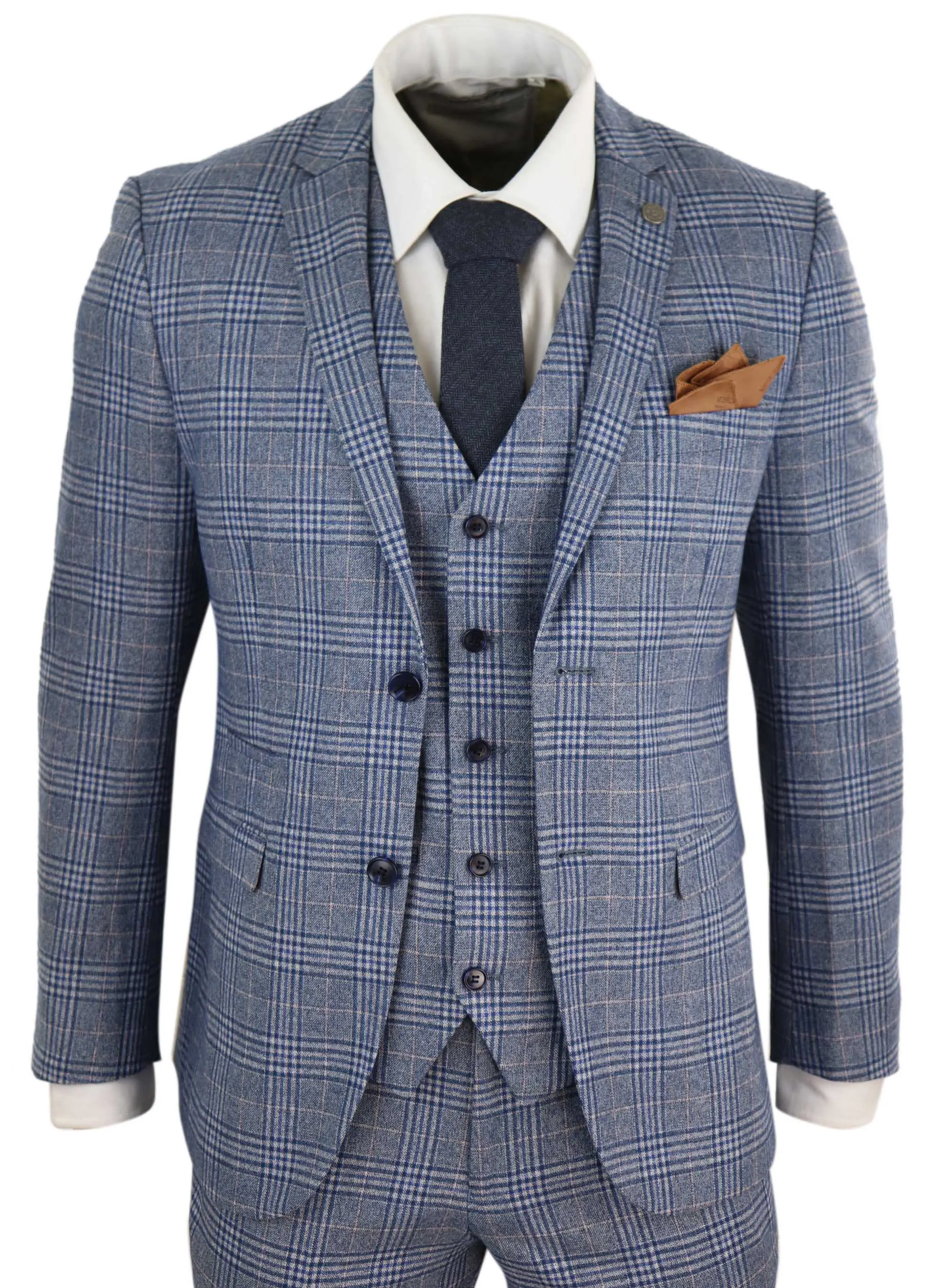 Victor Blue 3 Piece Suit Check Classic