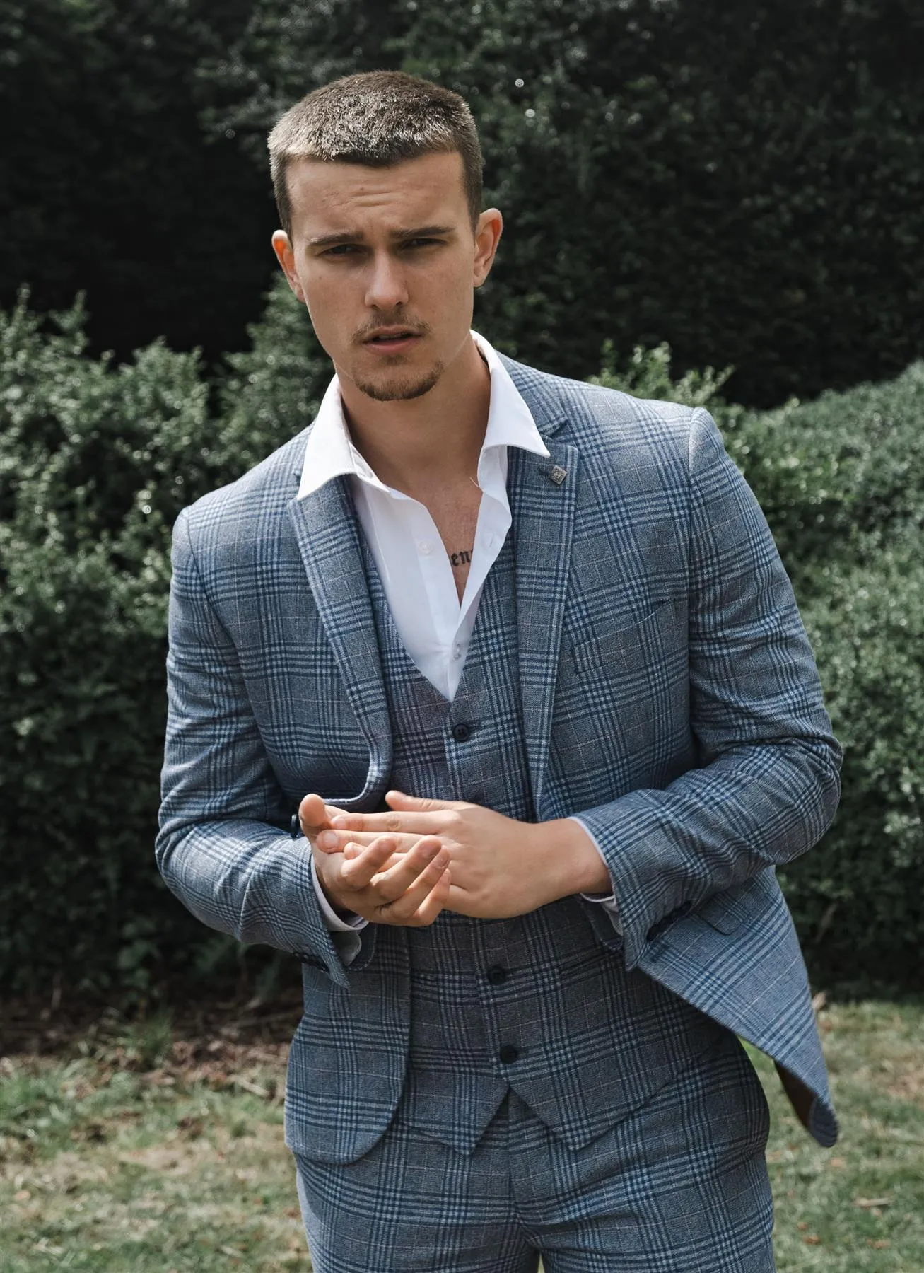 Victor Blue 3 Piece Suit Check Classic