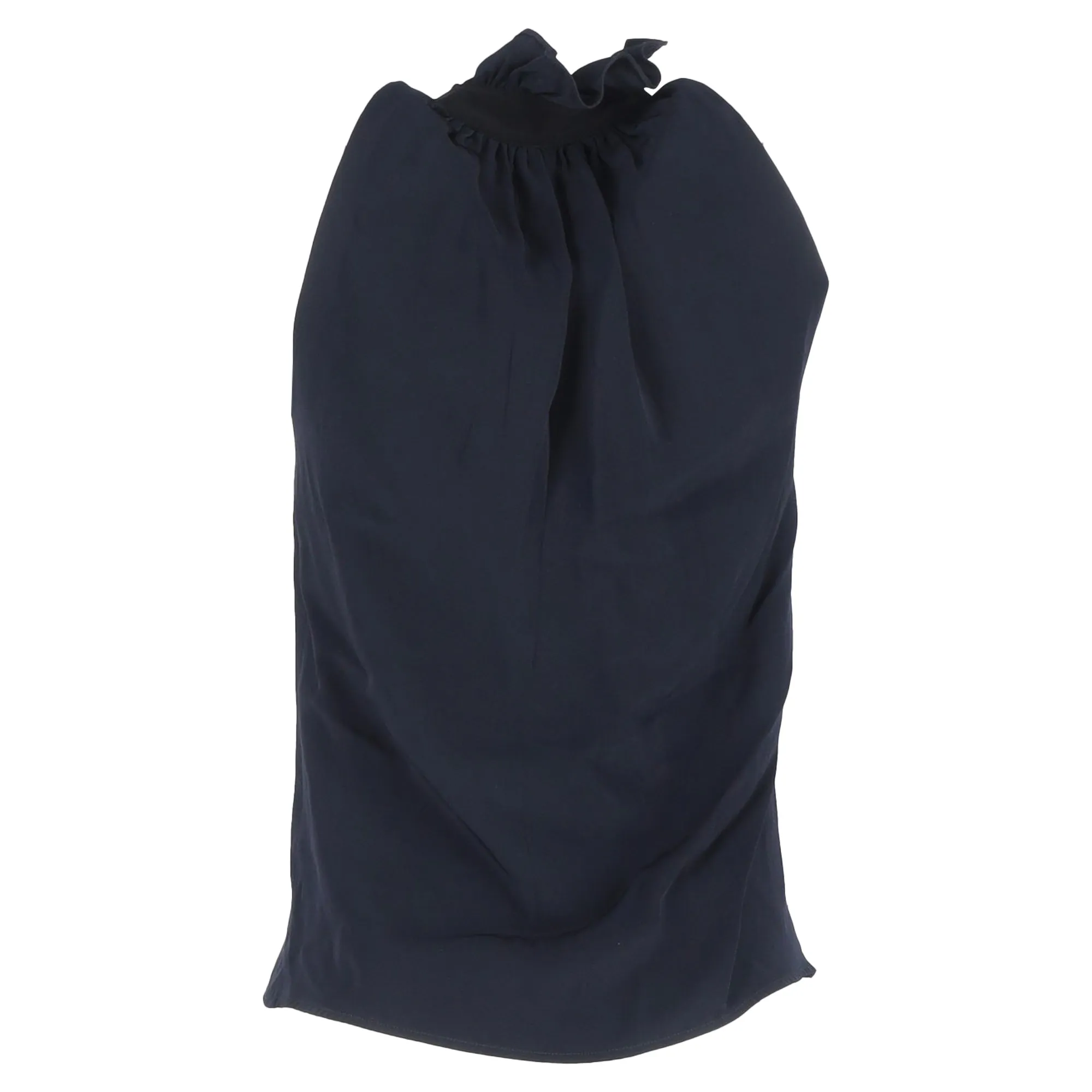 Victoria Beckham Ruffled Neck Sleeveless Blouse in Navy Blue Viscose