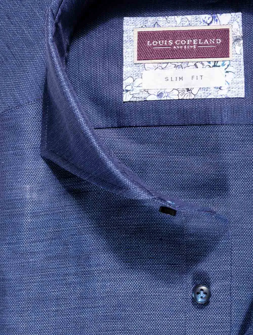 Volga Linen Mix Slim Fit Shirt Navy
