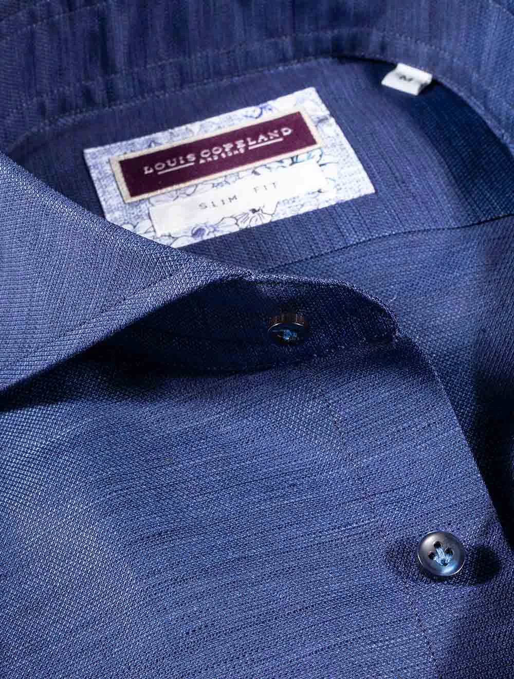 Volga Linen Mix Slim Fit Shirt Navy