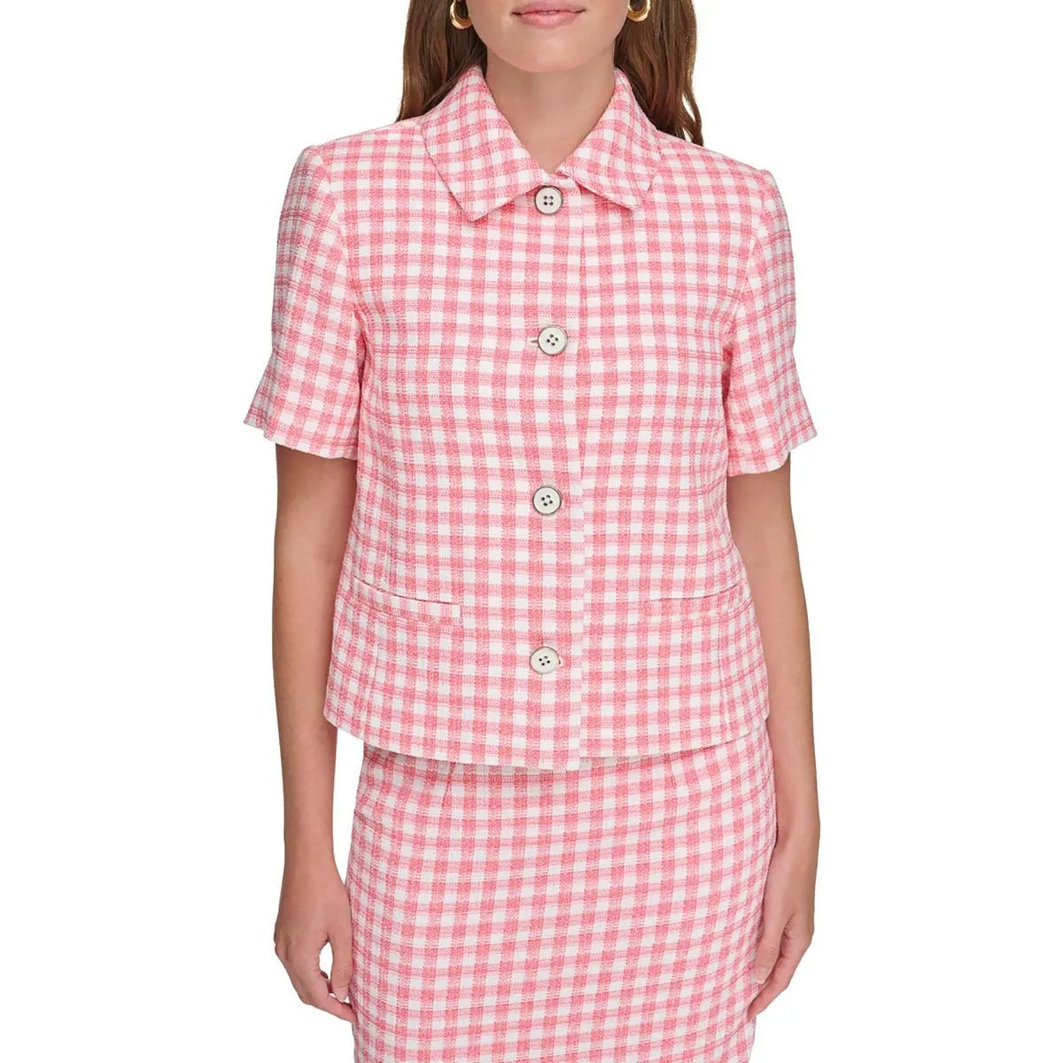 Womens Checkered Polyester Suit Jacket