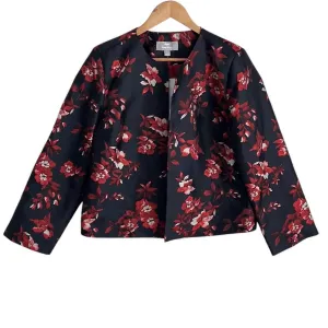 Women's Floral Short Blazer Jacket In Black And White