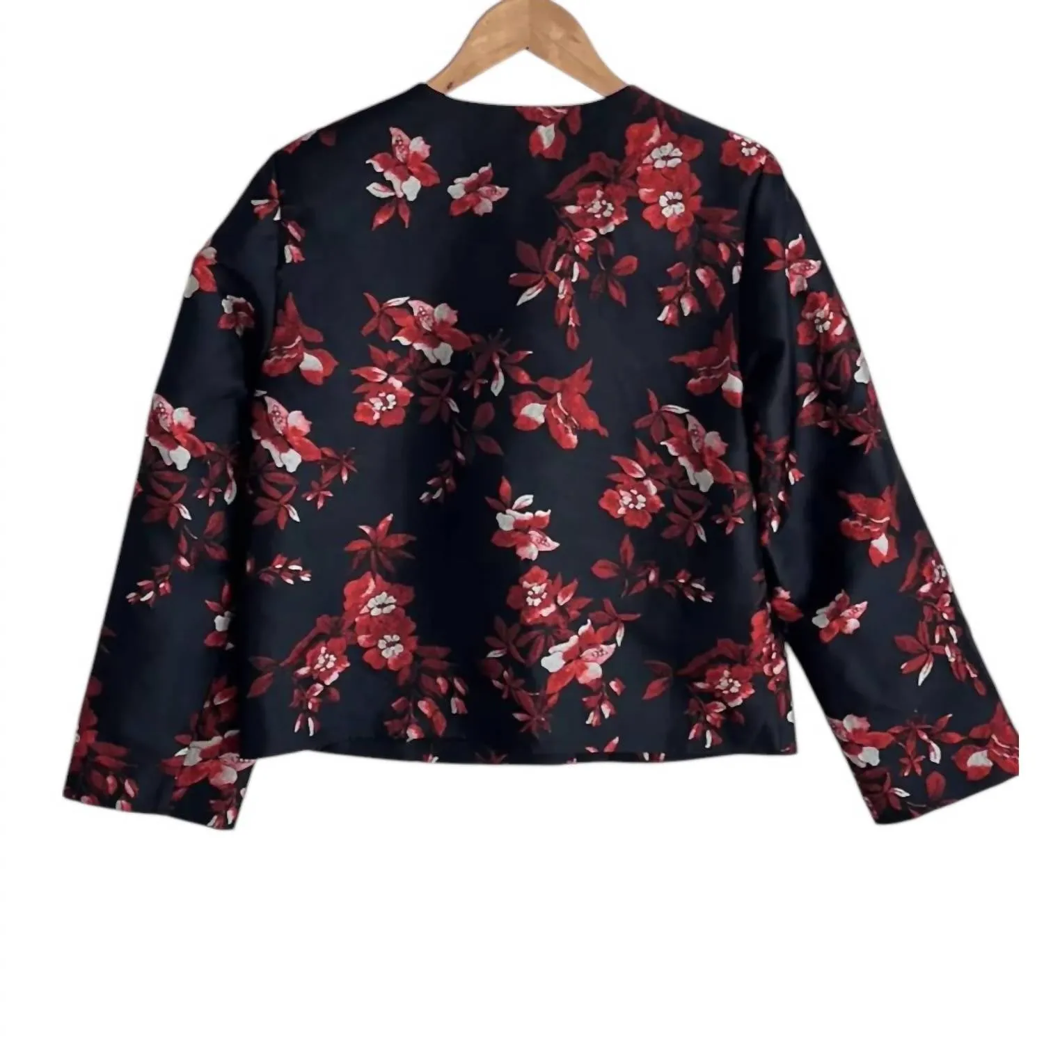Women's Floral Short Blazer Jacket In Black And White
