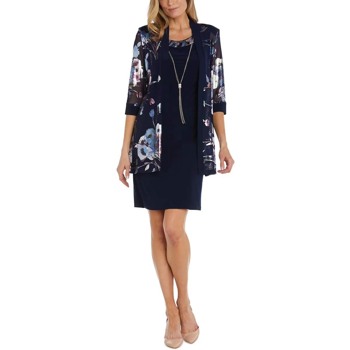 Womens Printed Mesh Duster Blazer