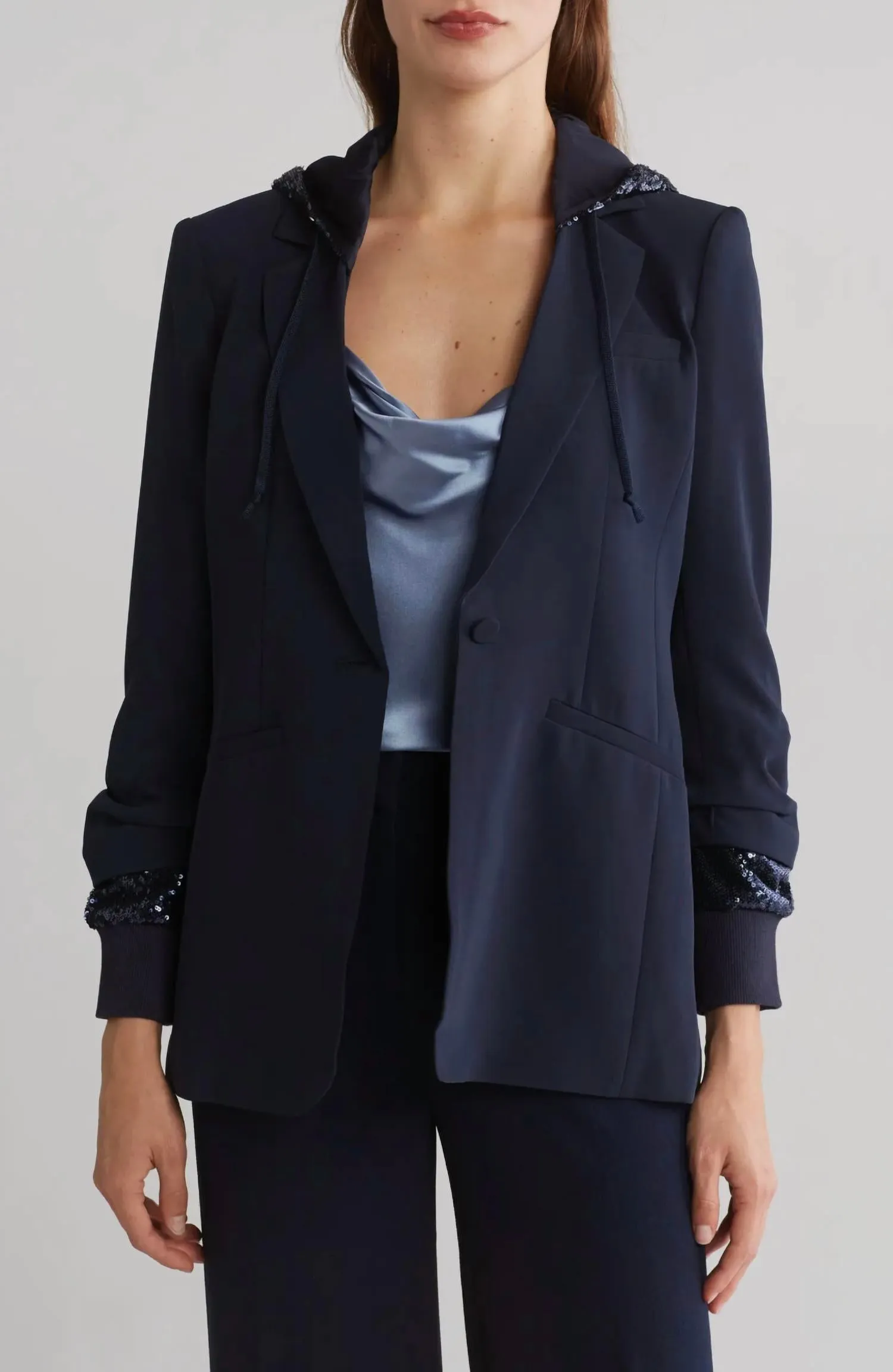 Women's Sequin Hooded Khloe Jacket In Navy