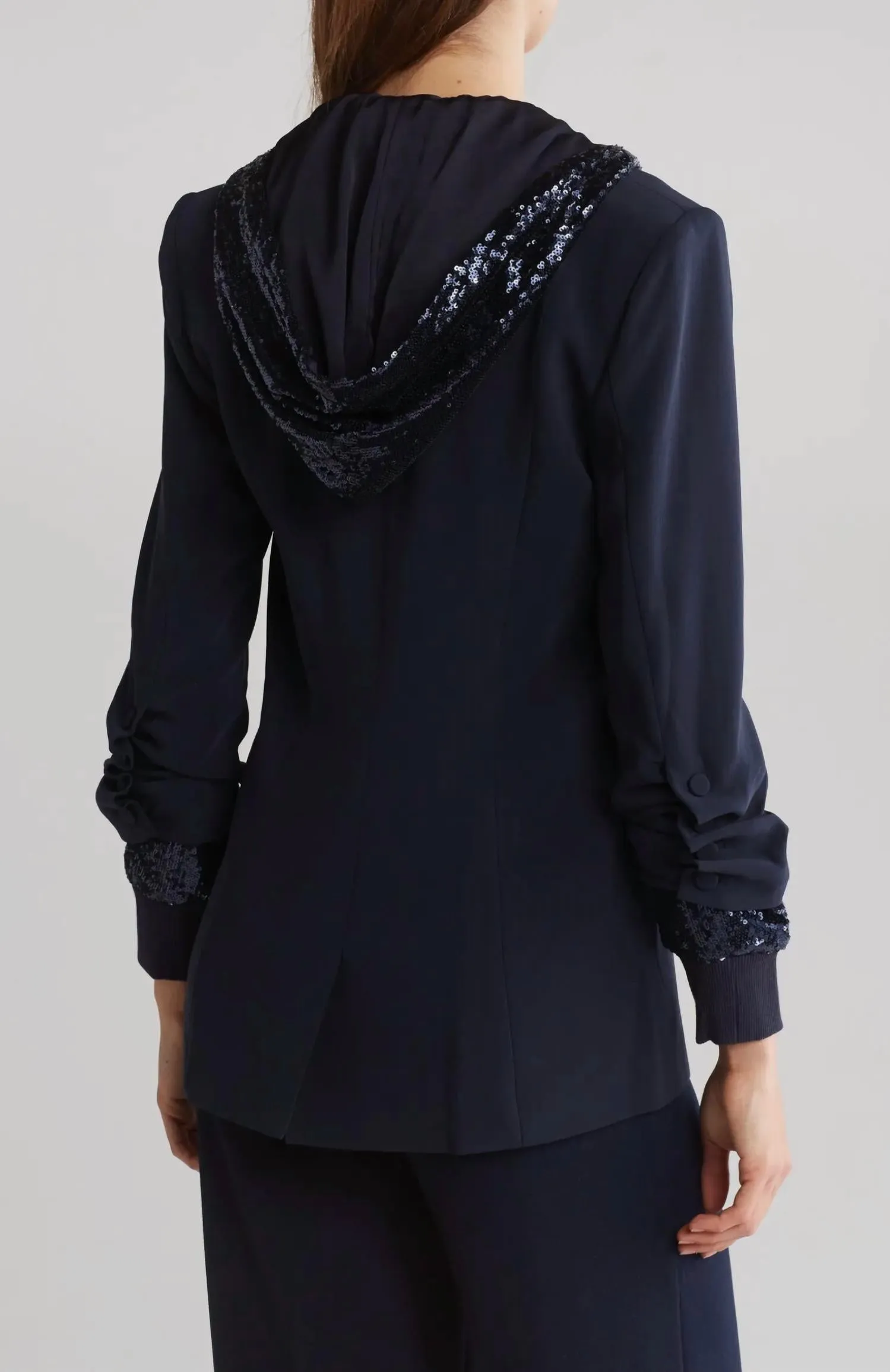 Women's Sequin Hooded Khloe Jacket In Navy
