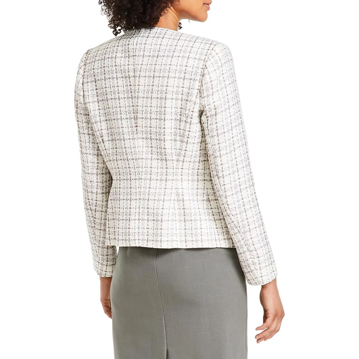 Womens Woven Tweed Open-Front Blazer