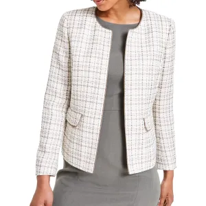 Womens Woven Tweed Open-Front Blazer