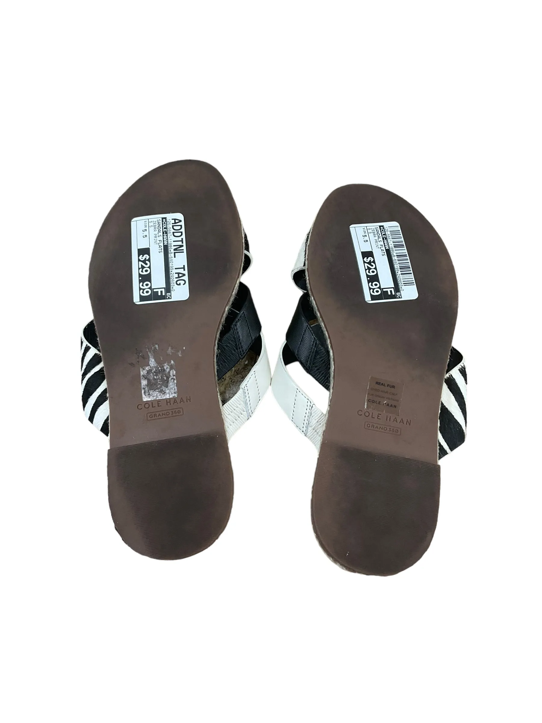 Zebra Print Sandals Flats Cole-haan, Size 5.5 cole haan